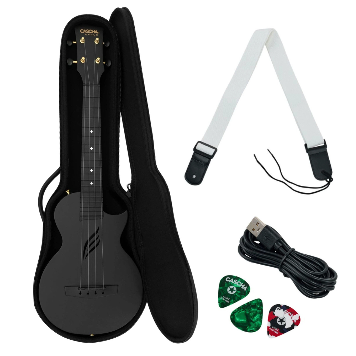Cascha Carbon Fibre EQ HH 2258E czarne ukulele z pick-upem