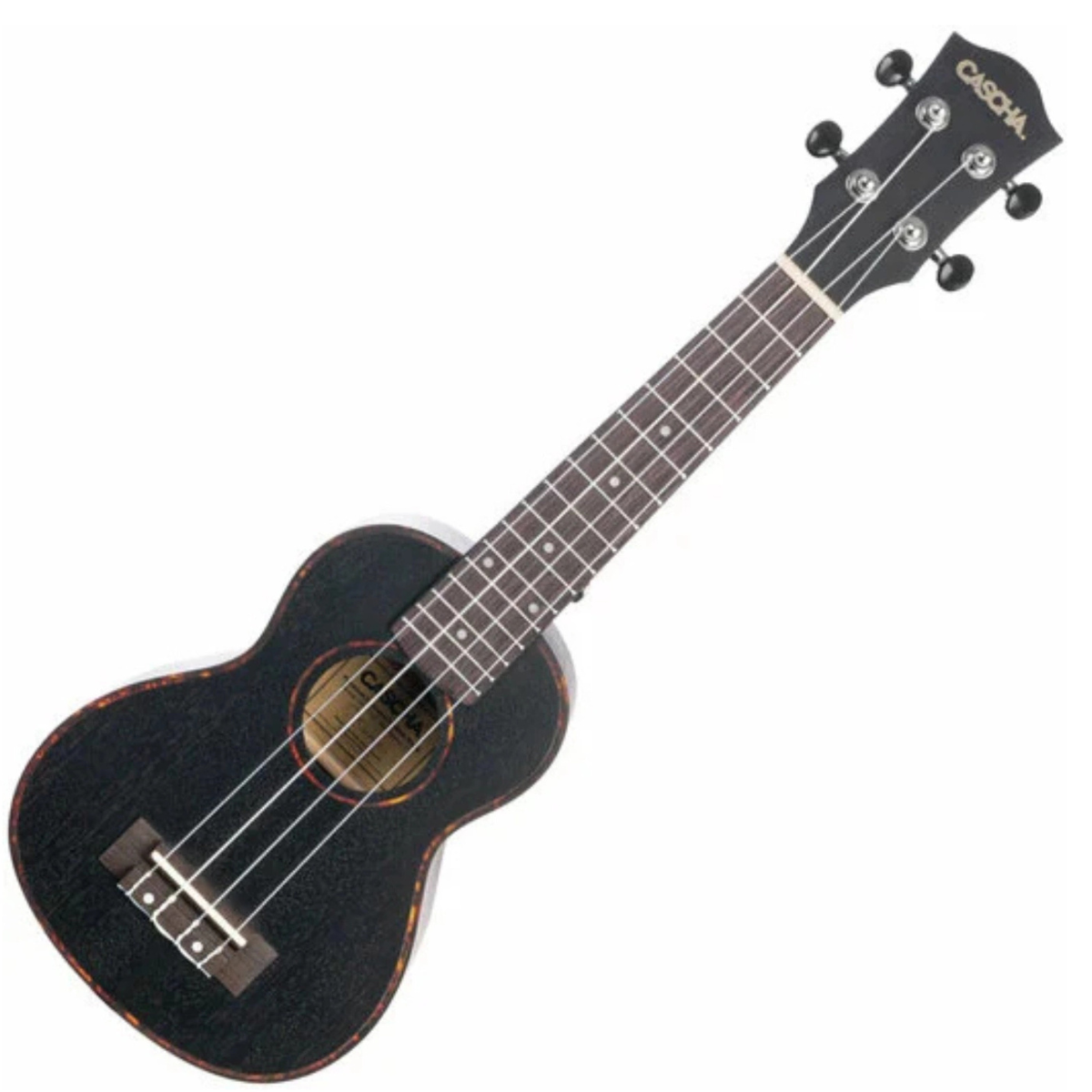 Ukulele Sopranowe czarne z mahoniu Cascha Premium HH 2262 zestaw