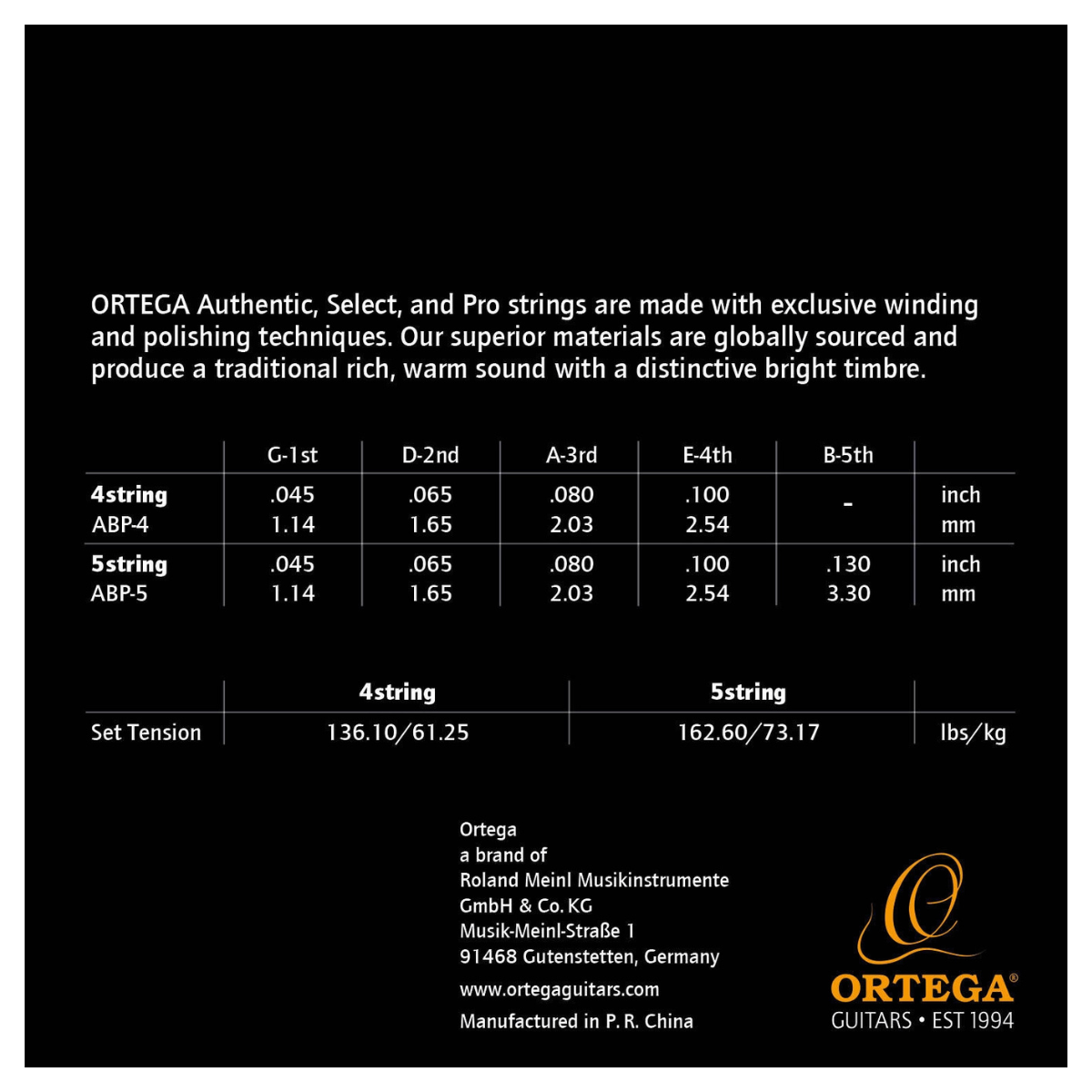 Struny do basu akustycznego 45-100 Ortega ABP-4