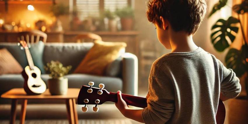 Kolorowa papuga na ukulele