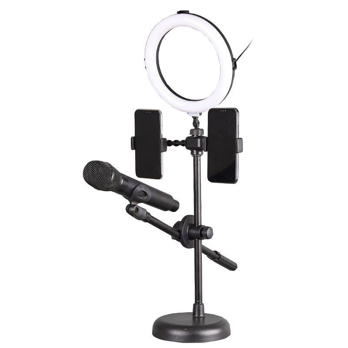 Lampa pierścieniowa LED ze statywem, uchwytami do telefonu i mikrofonu KA-LINE R-123