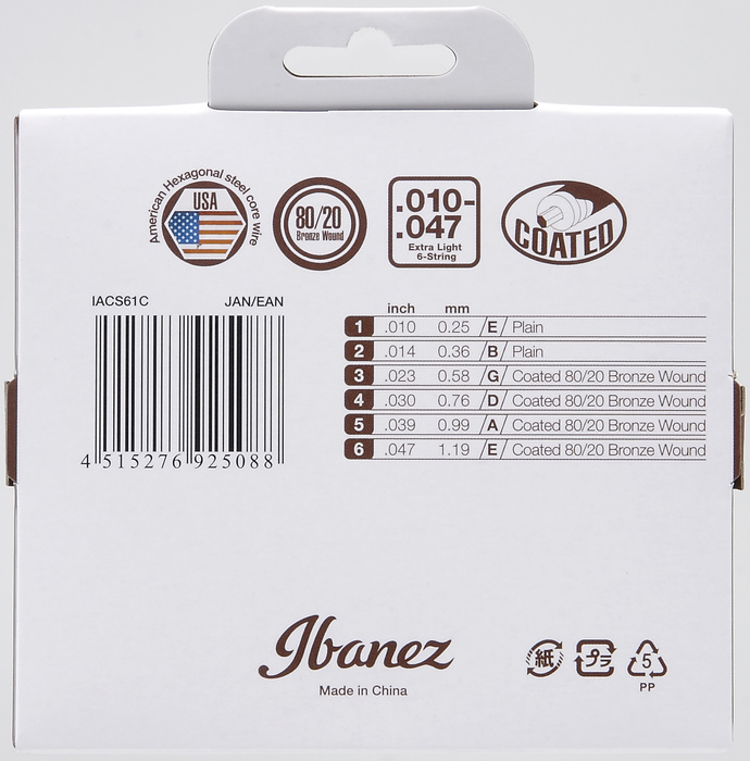 Struny do gitary akustycznej 6-strunowej Ibanez IACS61C 10-47 Extra Light (1 komplet)