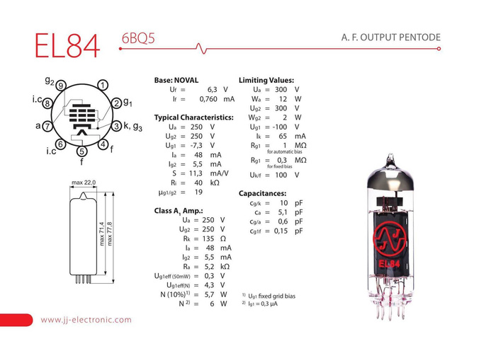 EL84 JJ Electronic lampa elektronowa - zamiennik 6BQ5, 6P14, 6P14P