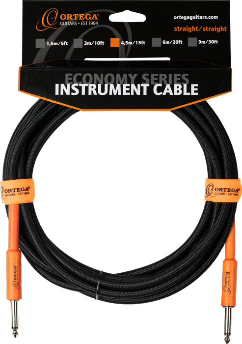 Kabel instrumentalny Ortega OECIS-15 J/J 4,5 m Economy czarny oplot