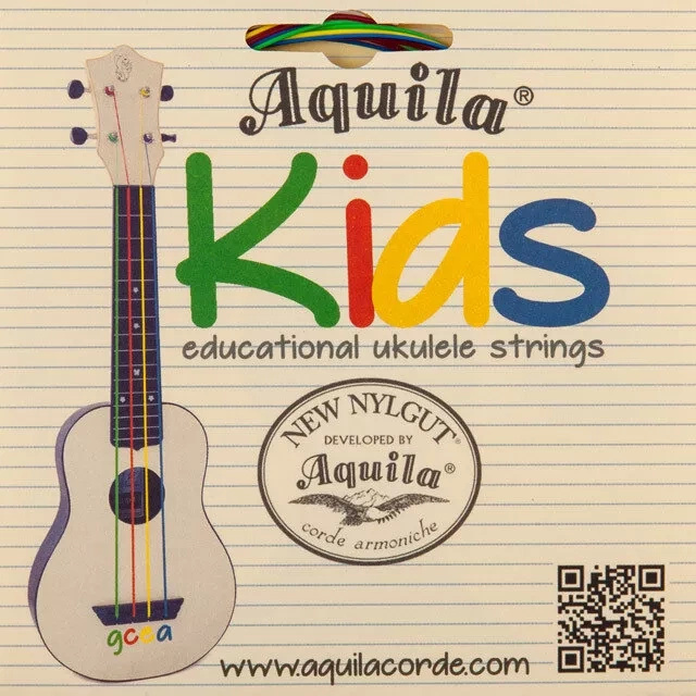 Struny do ukulele dla dzieci Aquila 138U kolorowe z broszurą i naklejką