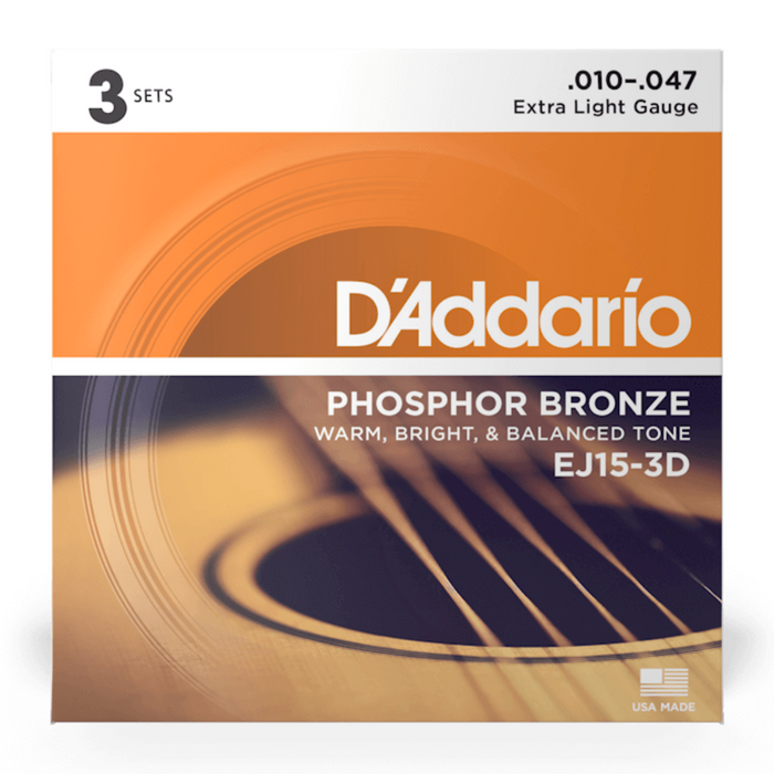 Struny do gitary akustycznej D'Addario EJ15-3D Extra Light 10-47 3PACK