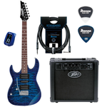Zestaw gitarowy Ibanez GRX70QAL-TBB gitara elektryczna leworęczna z combo Peavey akcesoriami