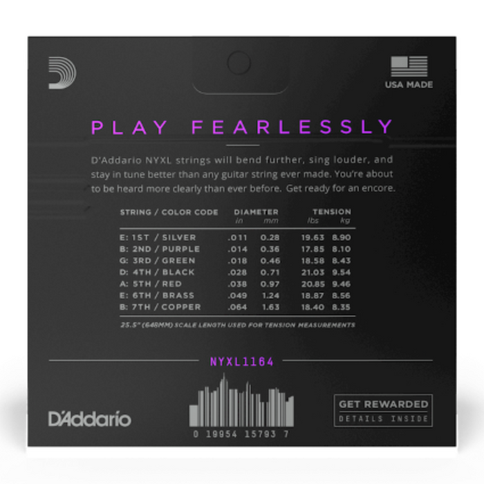 Struny do gitary elektrycznej 7-strunowej D'Addario NYXL1164 11-64