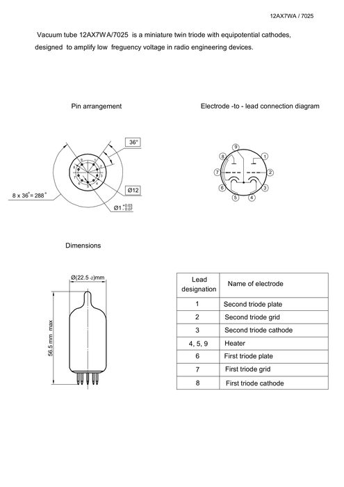 Sovtek 12AX7WA/7025 lampa elektronowa