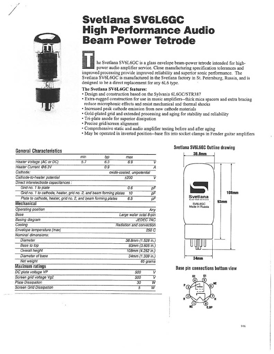 6L6GC Svetlana Platinum Matched lampa elektronowa