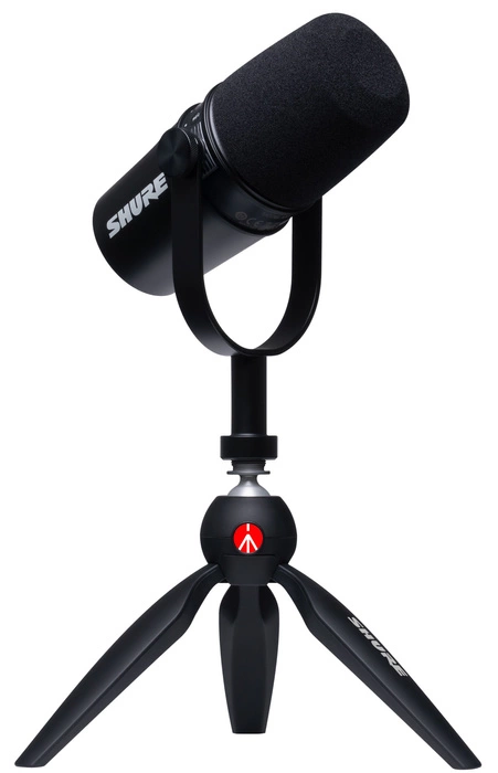 Mikrofon do podcastów Shure MV7-K-BNDL ze statywem biurkowym Manfrotto