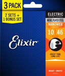Elixir 16542 Nanoweb Light 3-pack 10-46 zestaw trzech kompletów strun do gitary elektrycznej