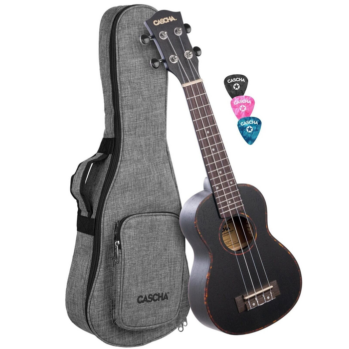 Zestaw ukulele sopranowe Cascha Premium HH 2262 czarne z mahoniu + akcesoria