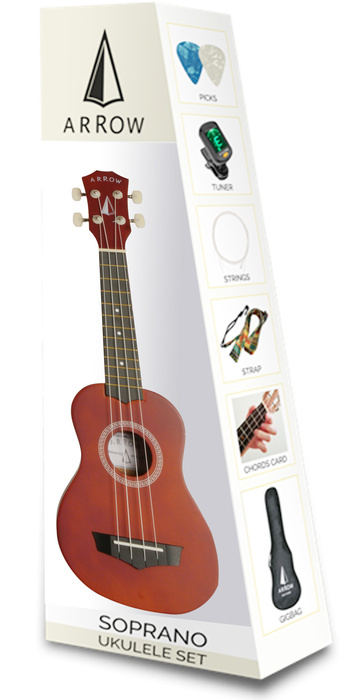 Ukulele sopranowe zestaw Arrow PB10 NT Soprano Natural Dark SET