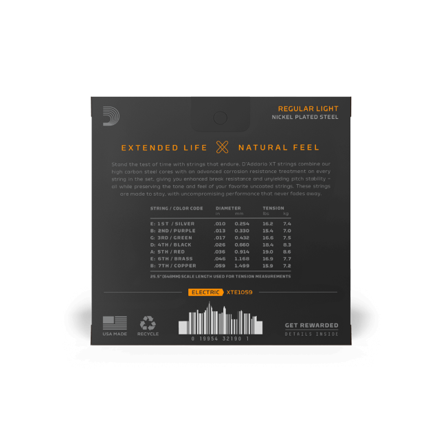 Struny do gitary elektrycznej D'Addario XTE1059 Regular Light 7 strun 10-59