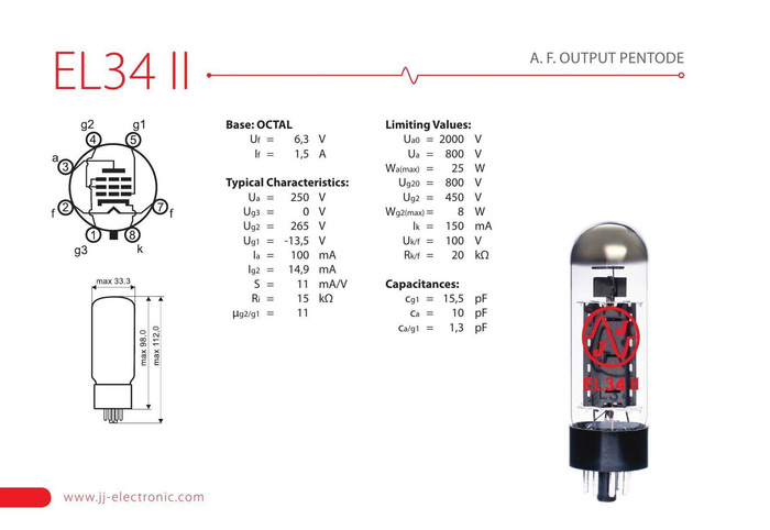 EL34II JJ Electronic lampa elektronowa - zamiennik 6CA7