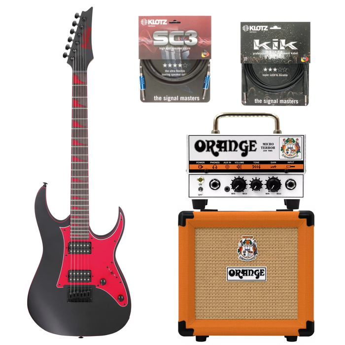Zestaw gitara elektryczna Ibanez GRG131DX-BKF GRG superstrat ze wzmacniaczem i kolumną Orange