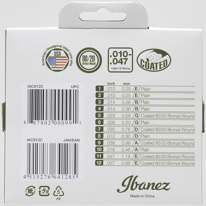 Struny do gitary akustycznej 12-strunowej Ibanez IACS12C 10-27 Light (1 komplet)