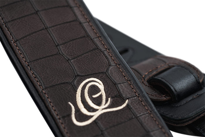 Pas do gitary skórzany Ortega OSCU-1 Dark Brown Croco ciemnobrązowy