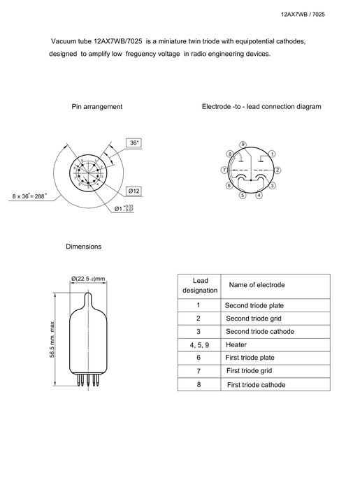 Sovtek 12AX7WB/7025 lampa elektronowa