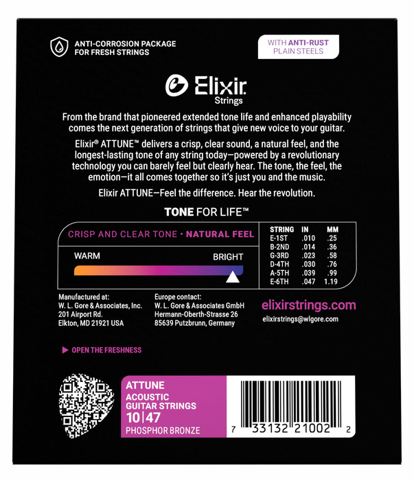 Elixir 21002 ATTUNE Phos Bronze 10-47 - struny do gitary akustycznej