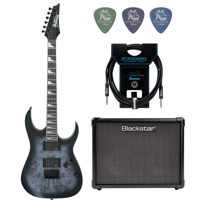 Zestaw gitara elektryczna Ibanez GRG121PAR-KBF superstrat z combo Blackstar ID:Core20 V4 20W 