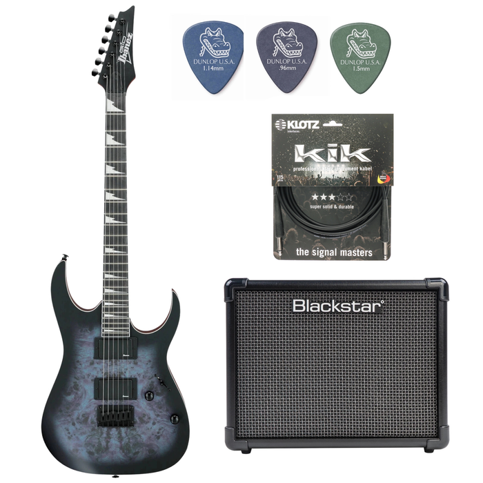 Zestaw gitara elektryczna Ibanez GRG121PAR-KBF superstrat z combo Blackstar ID:Core10 V4 Bluetooth 10W