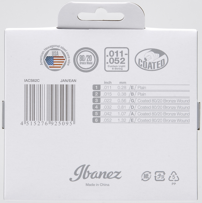 Struny do gitary akustycznej 6-strunowej Ibanez IACS62C 11-52 Custom Light (1 komplet)