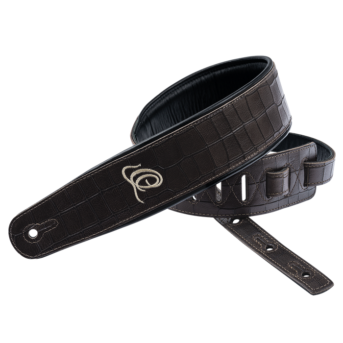 Pas do gitary skórzany Ortega OSCU-1 Dark Brown Croco ciemnobrązowy