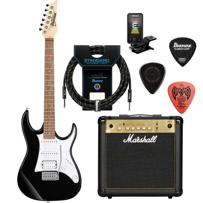 Zestaw gitarowy Ibanez GRX40-BKN z combo Marshall MG15G Gold + akcesoria