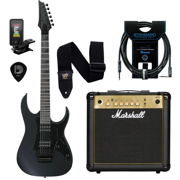 Zestaw gitara elektryczna Ibanez GRGR330EX-BKF z combo Marshall MG15G Gold + akcesoria