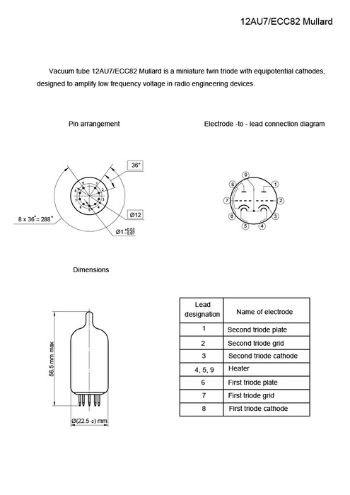 12AU7/ЕСС82 MULLARD lampa elektronowa