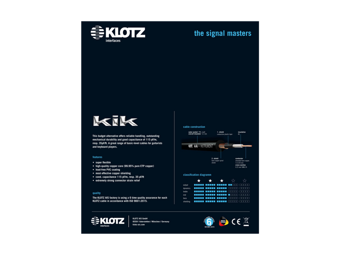 Kabel instrumentalny KLOTZ KIK6.0PPSW J/J 6m