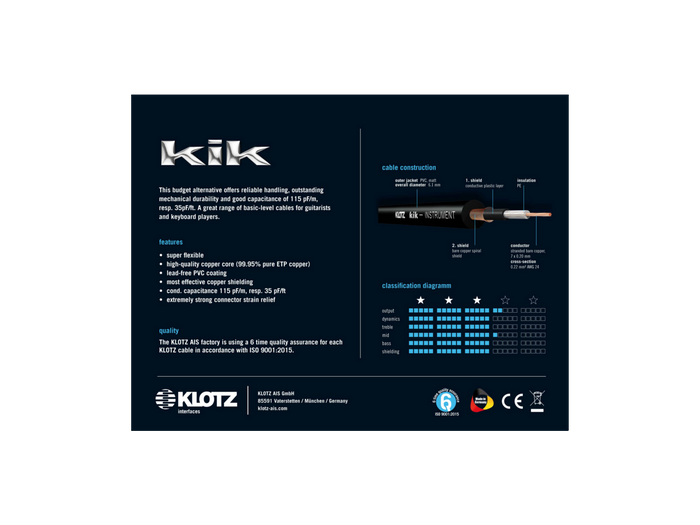 Kabel instrumentalny Klotz KIKC6.0PP5 J/J 6m żółty