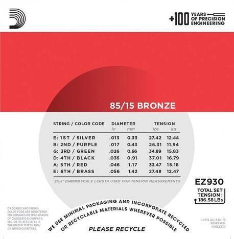 Struny do gitary akustycznej D'Addario EZ930 85/15 Bronze Medium 13-56