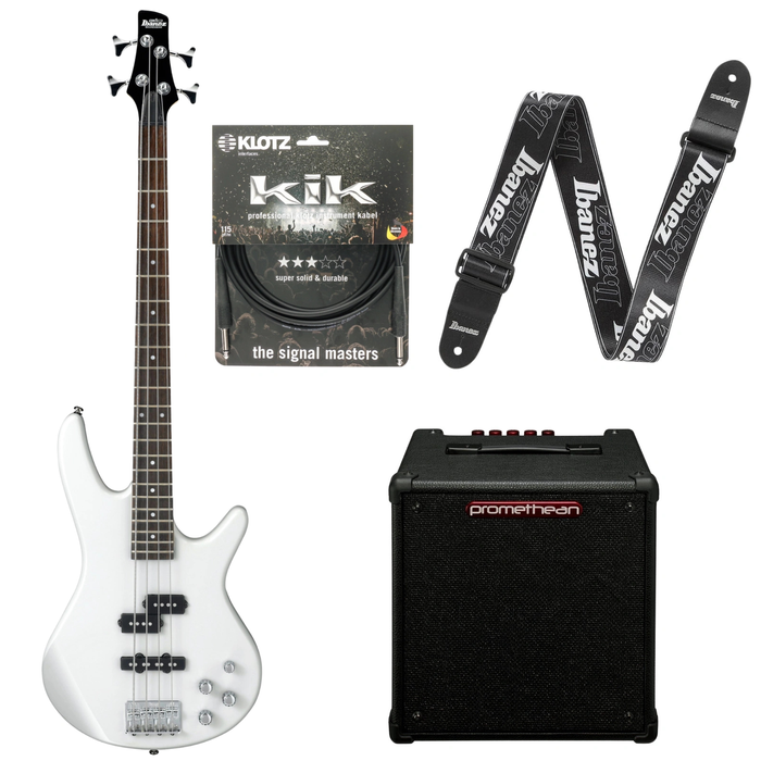 Zestaw gitara basowa Ibanez GSR200-PW z combo Promethean + akcesoria