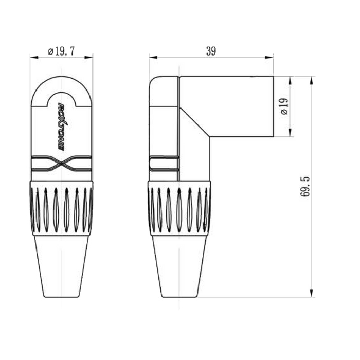 Gniazdo XLR męskie kątowe 3-pin Roxtone RX3RMP-NT