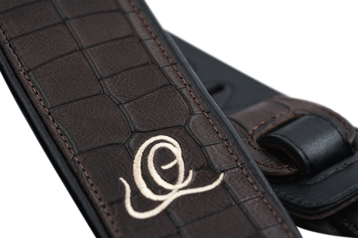 Pas do gitary skórzany Ortega OSCU-1 Dark Brown Croco ciemnobrązowy