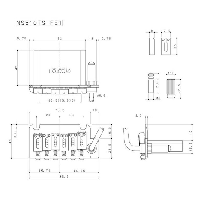 Mostek tremolo GOTOH NS510TS-FE1 czarny tremolo do gitary elektrycznej