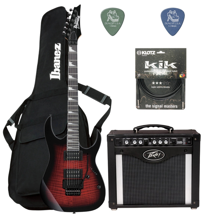 Zestaw gitara elektryczna Ibanez GRG320FA-TRB Superstrat z combo  Peavey RAGE 258 i akcesoriami