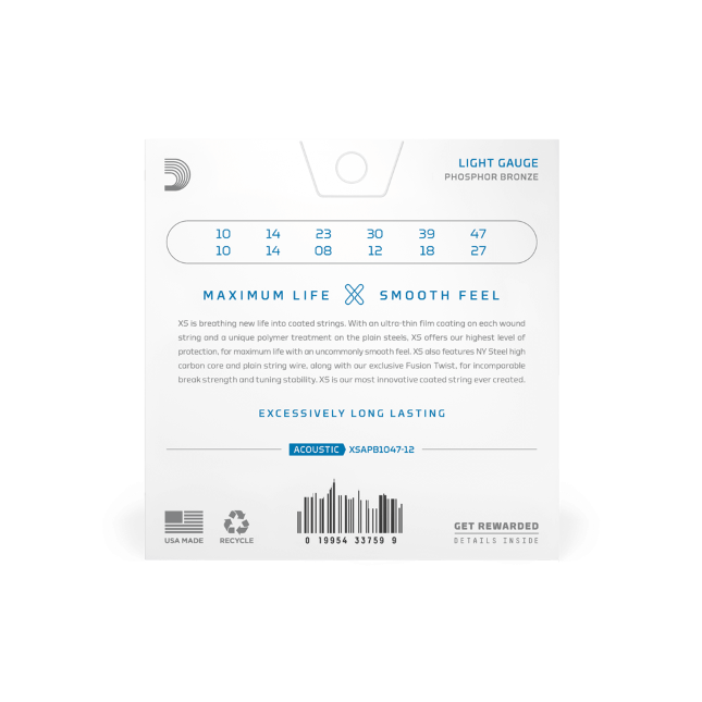 Struny do gitary akustycznej 12-strunowej 10-47 D'Addario XSAPB1047-12