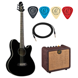 Zestaw gitara elektroakustyczna Ibanez TCY10E-BK Talman Double Cutaway z combo Ortega PTWO