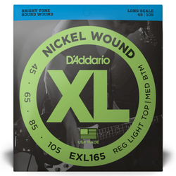 D'Addario EXL165 Niklowane struny do gitary basowej 45-105 długie z owijką