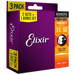 Elixir 16544 Custom Light 3-Pack Phosphor Bronze (11-52) NW zestaw trzech kompletów strun do gitary akustycznej