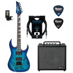 Zestaw gitarowy Ibanez GRGR221PA-AQB gitara elektryczna z combo Ibanez IBZ10GV2 i akcesoriami