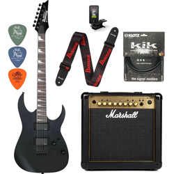 Zestaw gitara elektryczna Ibanez GRG121DX-BKF z combo Marshall MG15GFX Gold + akcesoria