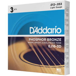 D'Addario EJ16-3D Phosphor Bronze Light 12-53 zestaw trzech kompletów struny do gitary akustycznej 3-Pack