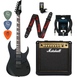 Zestaw gitara elektryczna Ibanez GRG121DX-BKF z combo Marshall MG15GFX Gold + akcesoria