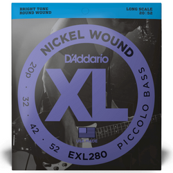 D'Addario EXL280 Niklowane struny do gitary basowej Piccolo Bass 20-52 długie z owijką