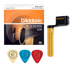 Zestaw D'Addario EJ10 struny do gitary akustycznej 10-47 z kostkami i korbką Ortega